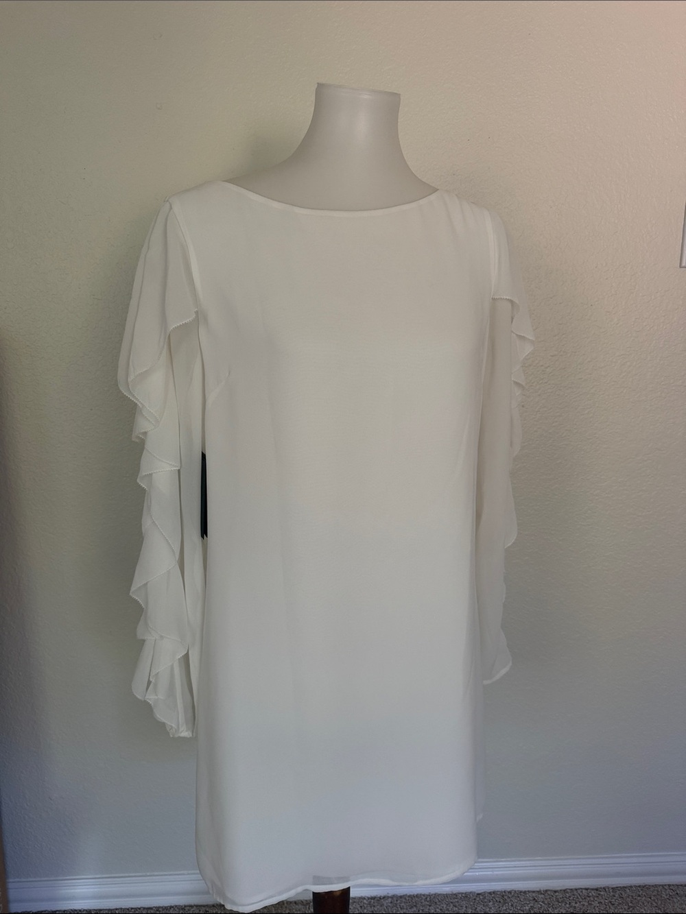 Marciano Ivory Ruffle-Sleeve Midi Shift Dress